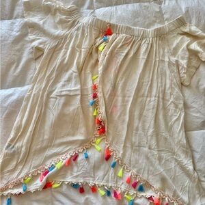Boho Cream Top with Colorful Tassels